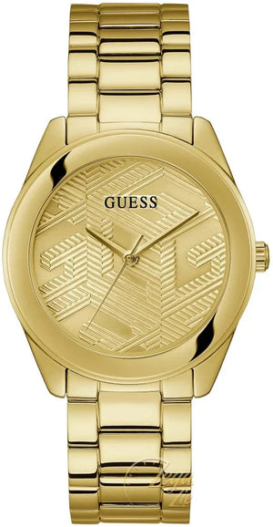 Guess Cubed Analog Gold Dial Gold Steel Strap Watch For Women - GW0606L2