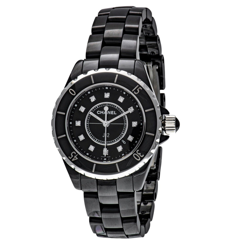 Chanel J12 Quartz Diamonds Black Dial Black Steel Strap Watch for Women - J12 H1625
