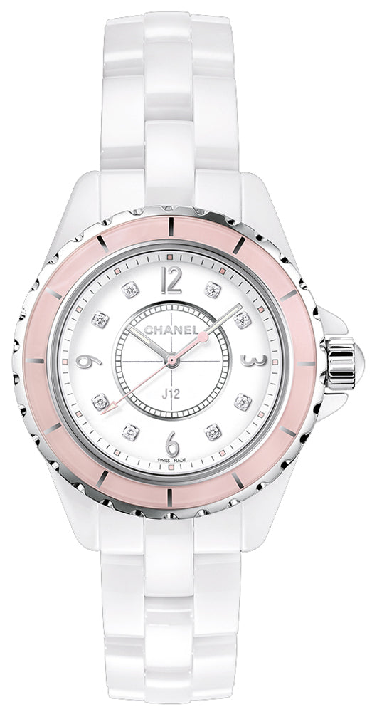 Chanel J12 Quartz Diamonds Ceramic White Dial White Steel Strap Watch for Women - J12 H4466