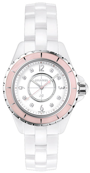 Chanel J12 Quartz Diamonds Ceramic White Dial White Steel Strap Watch for Women - J12 H4466