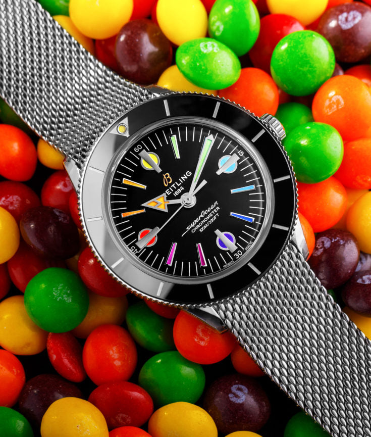 Breitling Superocean Heritage '57 Black Dial Silver Mesh Bracelet Watch for Men - A103701A1B1A1