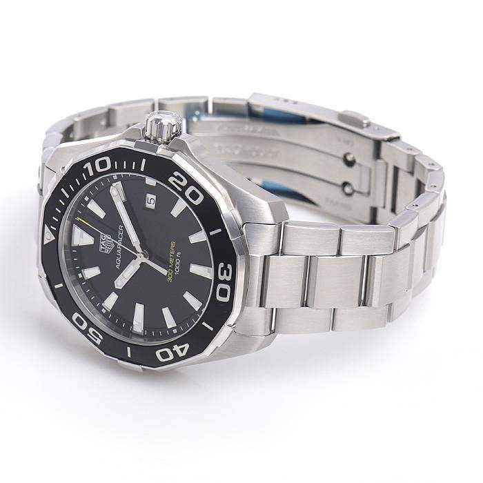 Tag Heuer Aquaracer Quartz Black Dial Silver Steel Strap Watch for Men - WAY101A.BA0746