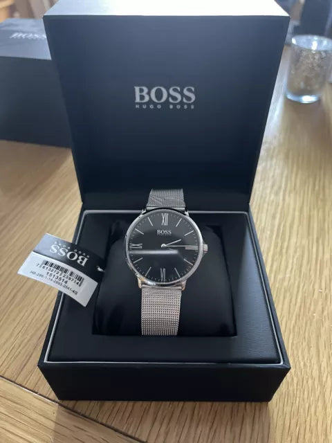 Hugo Boss Jackson Quartz Black Dial Silver Mesh Bracelet Watch For Men - 1513514