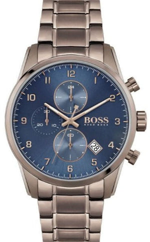 Hugo Boss Skymaster Blue Dial Brown Steel Strap Watch for Men - 1513788