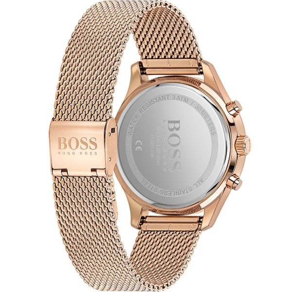 Hugo Boss Companion Chronograph Black Dial Rose Gold Steel Strap Watch For Men - 1513548