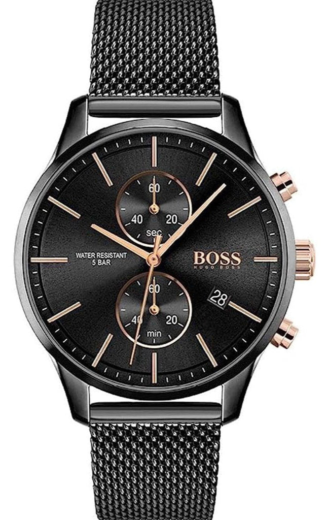 Hugo Boss Associate Black Dial Black Mesh Bracelet Watch for Men - 1513769