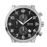 Hugo Boss Aeroliner Chronograph Black Dial Silver Steel Strap Watch For Men - 1512446