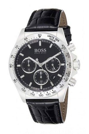 Hugo Boss Ikon Black Dial Black Leather Strap Watch for Men - 1513178