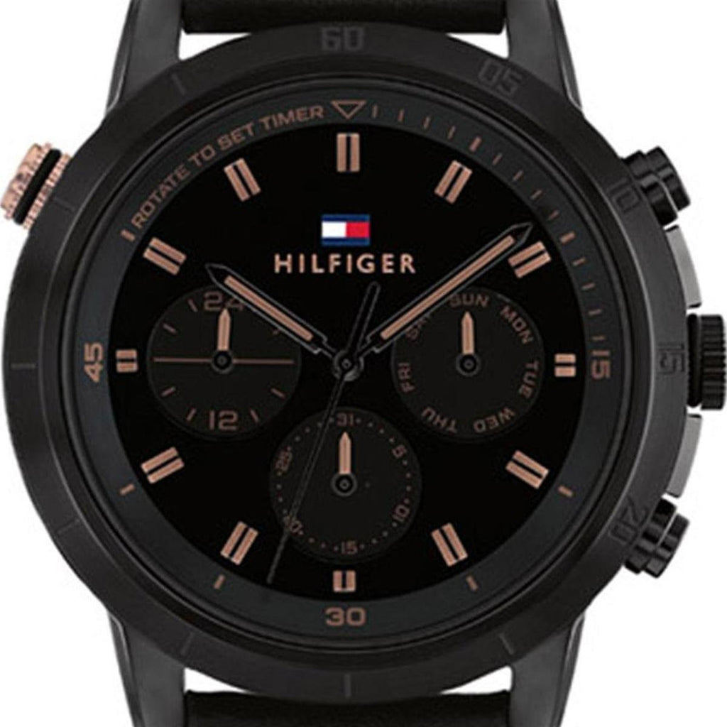 Tommy Hilfiger Troy Chronograph Black Dial Black Leather Strap Watch For Men - 1792110