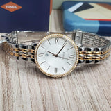 Fossil Jacqueline White Dial Two Tone Steel Strap Watch for Women - ES3634