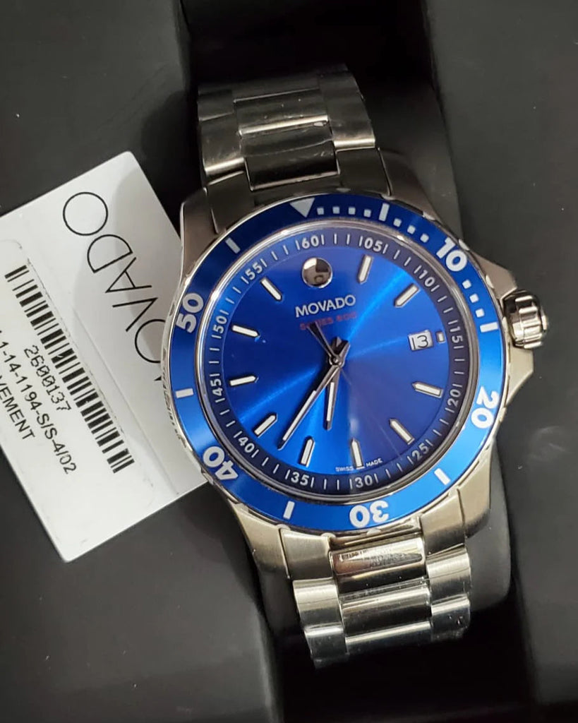 Movado Series 800 Blue Dial Silver Steel Strap Watch For Men - 2600137