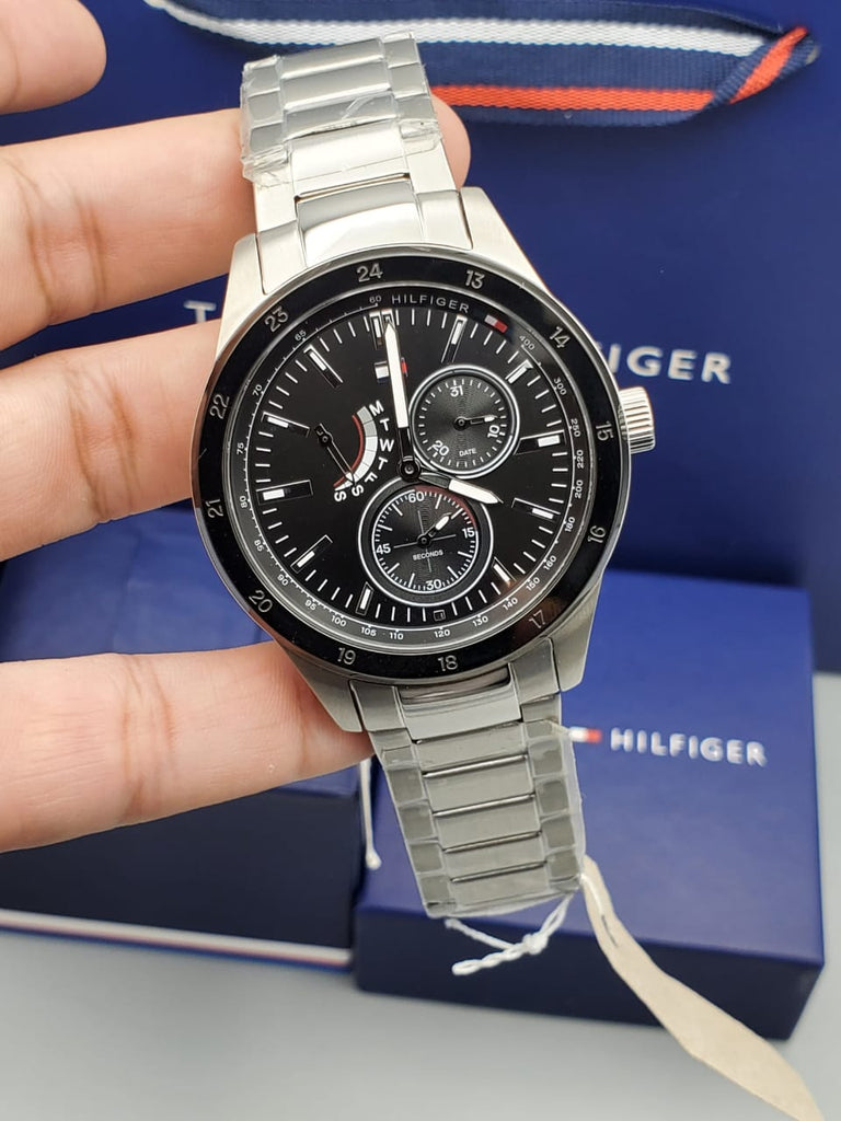 Tommy Hilfiger Austin Black Dial Silver Steel Strap Watch for Men - 1791639