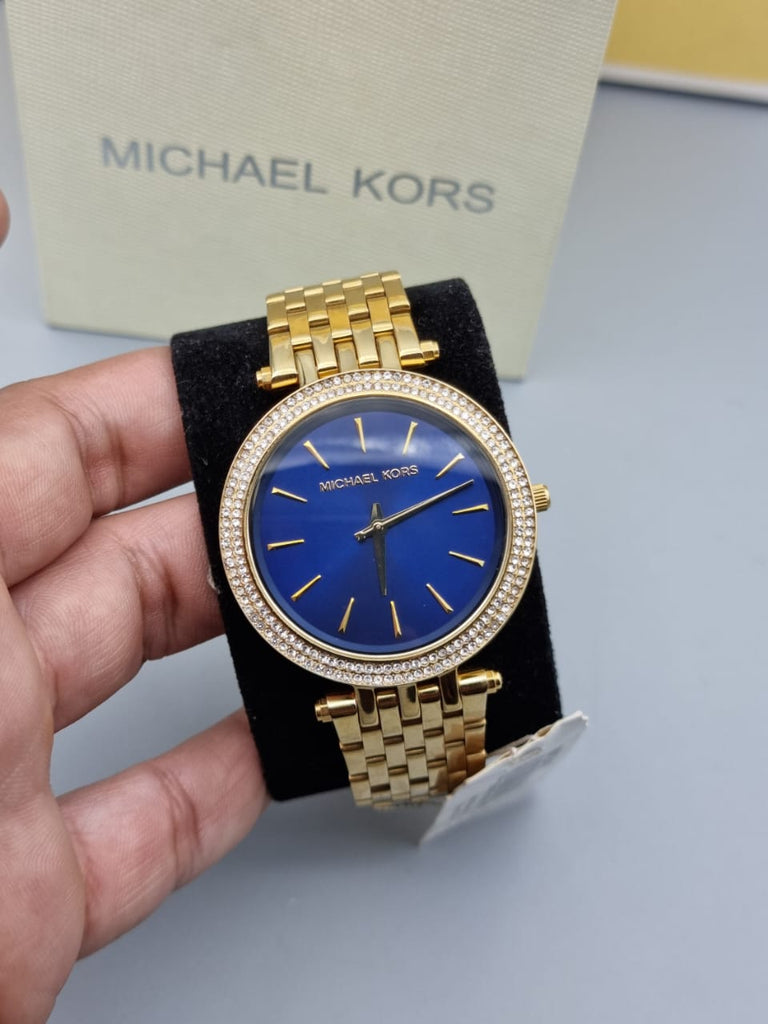 Michael Kors Darci Blue Dial Gold Steel Strap Watch for Women - MK3406