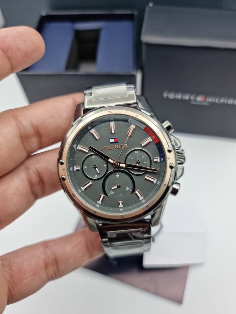 Tommy Hilfiger Mason Grey Dial Grey Steel Strap Watch for Men - 1791790