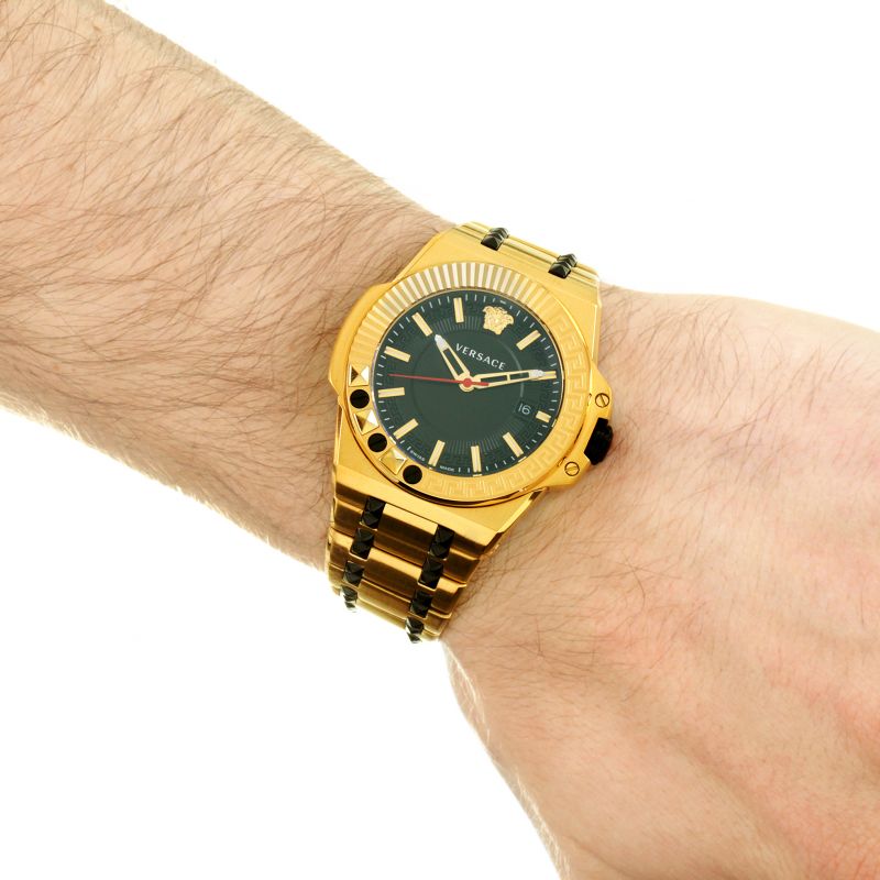 Versace Chain Reaction Quartz Black Dial Two Tone Steel Strap Watch for Men - VEDY00619