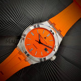 Maurice Lacroix Aikon Automatic Date Orange Dial Silver Steel Strap Watch For Men - AI6008-SS00F-530-E