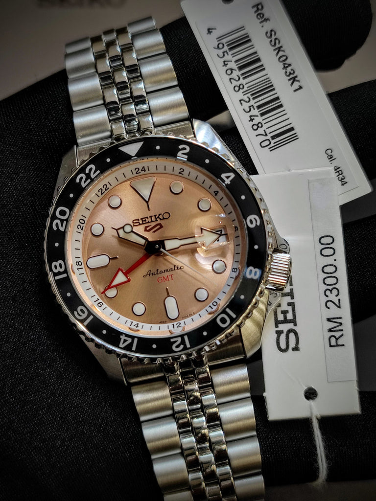 Seiko 5 Sports GMT Thong Sia Limited Edition Brown Dial Silver Steel Strap Watch for Men - SSK043K1