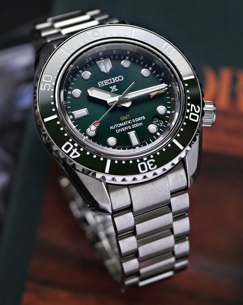 Seiko Prospex GMT Divers Automatic Marine Green Dial Silver Steel Strap Watch For Men - SPB381J1