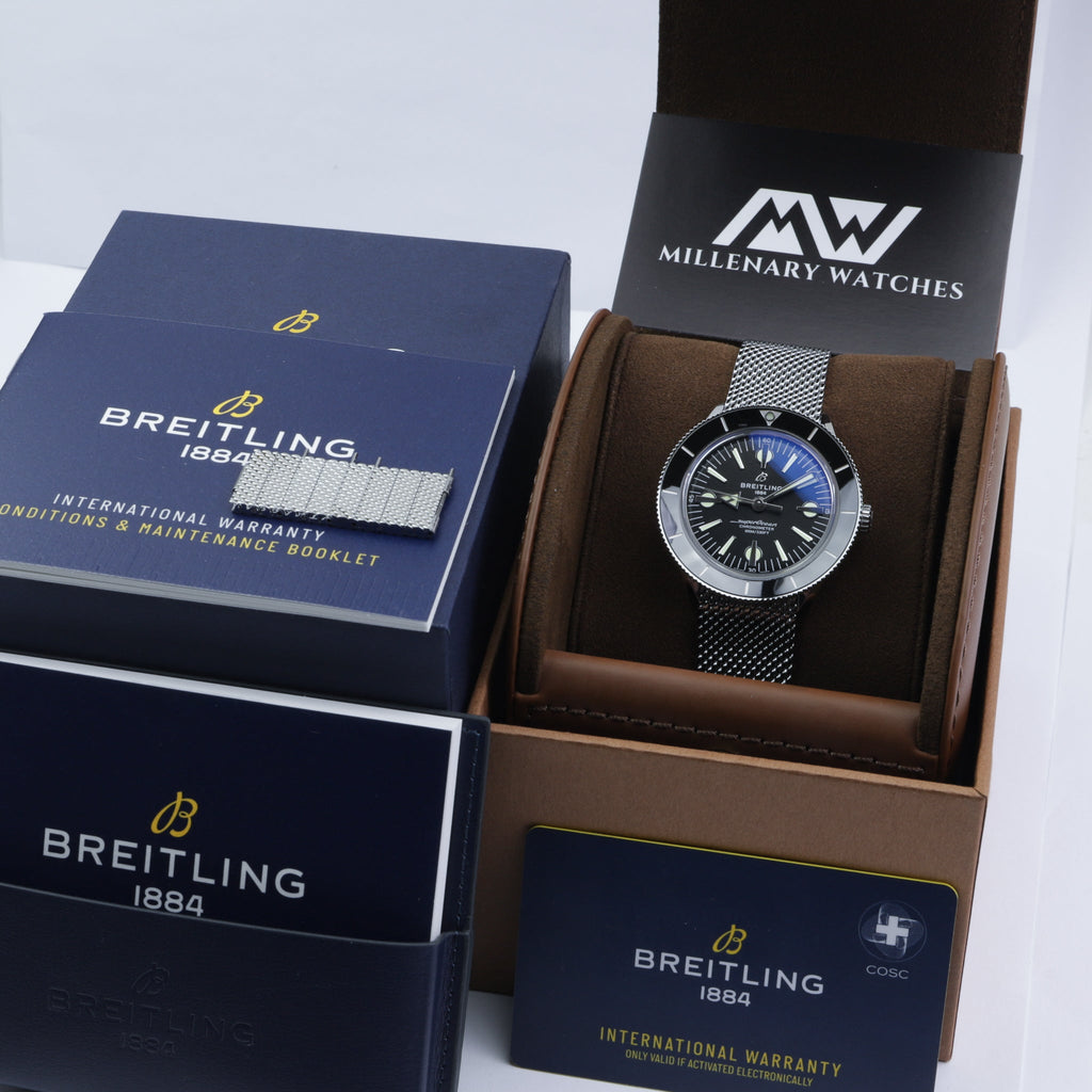 Breitling Superocean Heritage '57 Black Dial Silver Mesh Bracelet Watch for Men - A10370121B1A1