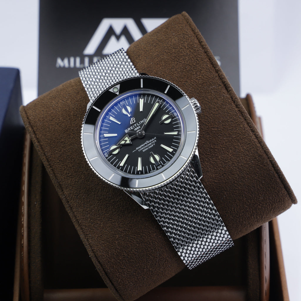 Breitling Superocean Heritage '57 Black Dial Silver Mesh Bracelet Watch for Men - A10370121B1A1