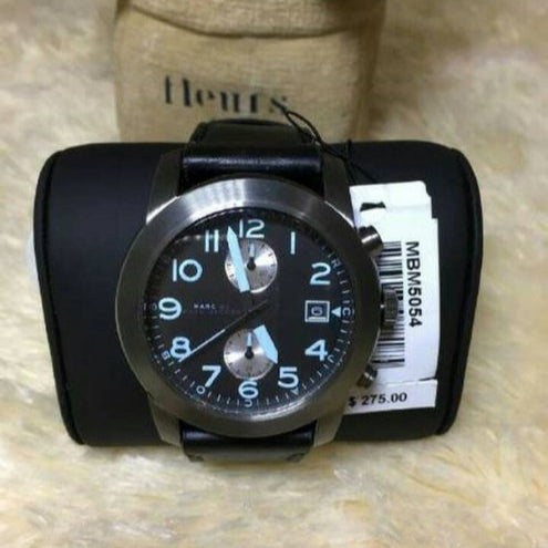 Marc Jacobs Larry Chronograph Black Dial Black Leather Strap Watch for Men - MBM5054
