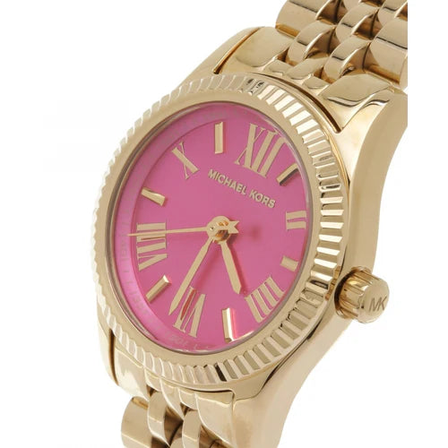 Michael Kors Lexington Quartz Pink Dial Gold Steel Strap Watch For Women - MK3270