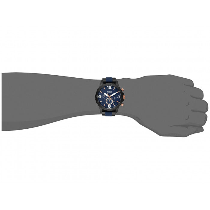 Fossil Nate Chronograph Blue Dial Two Tone Steel Strap Watch for Men - JR1494