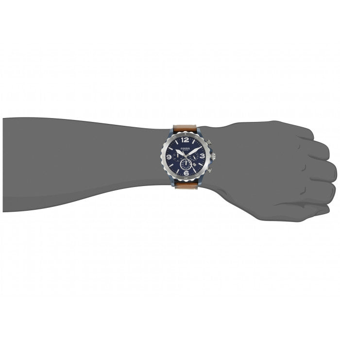 Fossil Nate Chronograph Navy Blue Dial Brown Leather Strap Watch for Men - JR1504