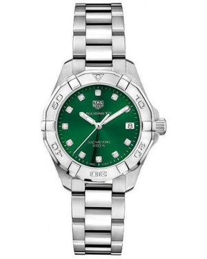 Tag Heuer Aquaracer Diamonds Emerald Green Dial Silver Steel Strap Watch for Women - WBD1316.BA0740
