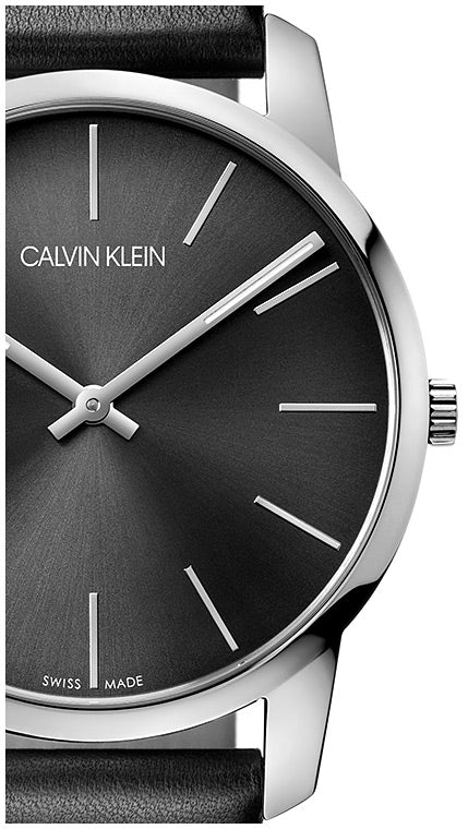 Calvin Klein City Black Dial Black Leather Strap Watch for Men - K2G21107