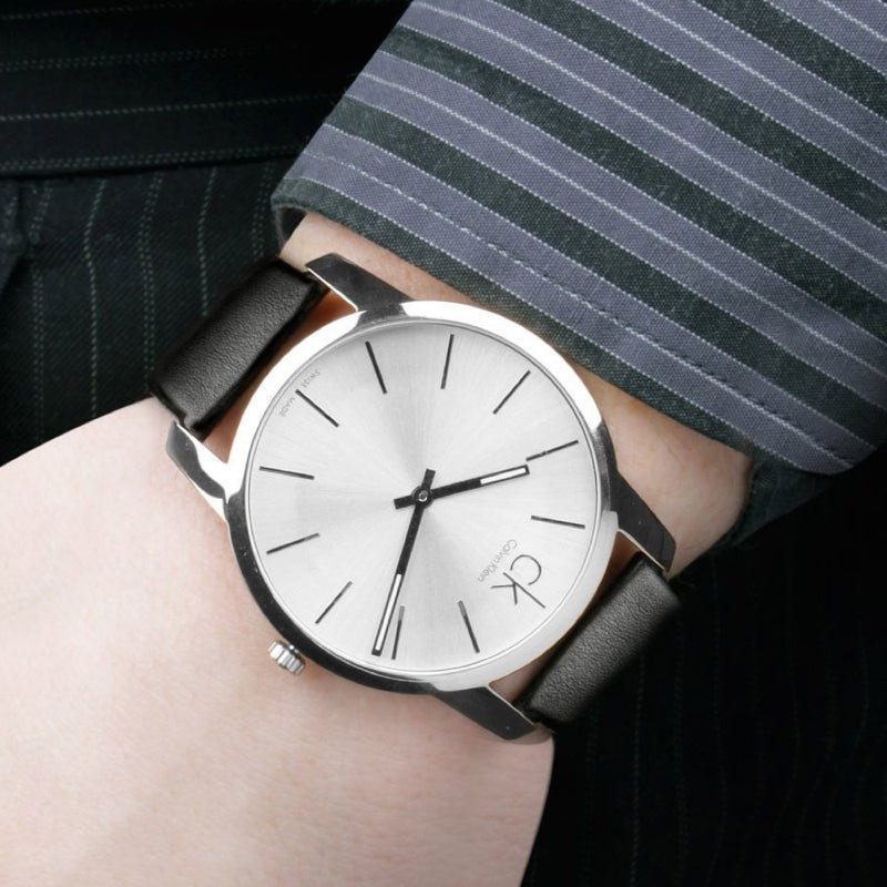 Calvin Klein City White Dial Black Leather Strap Watch For Men - K2G211C6