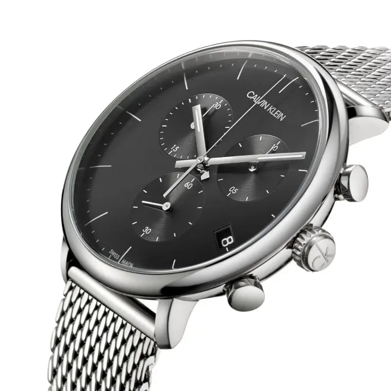 Calvin Klein City Chronograph Black Dial Silver Mesh Bracelet Watch for Men - K2G27121