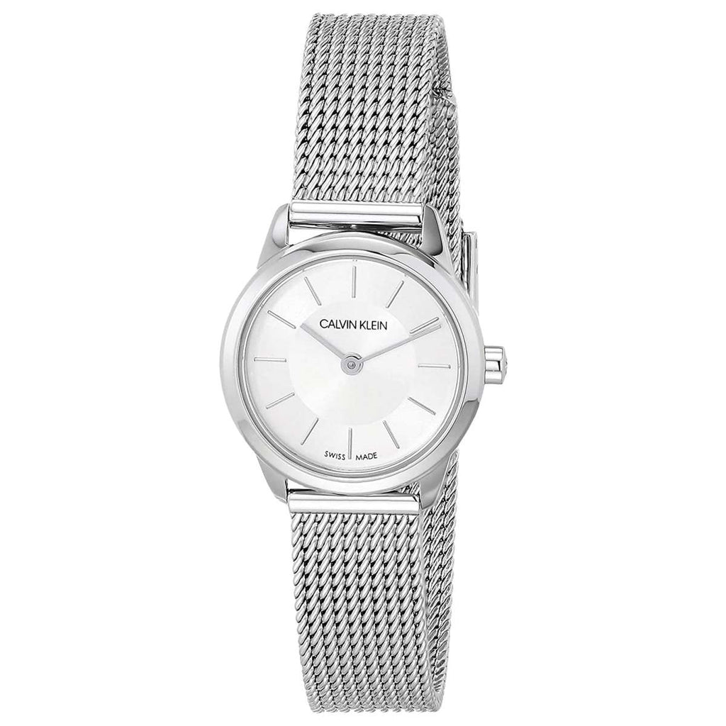 Calvin Klein Minimal White Dial Silver Mesh Bracelet Watch for Women - K3M23126