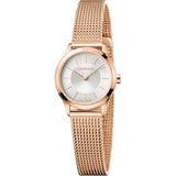 Calvin Klein Minimal White Dial Rose Gold Mesh Bracelet Watch for Women - K3M23626