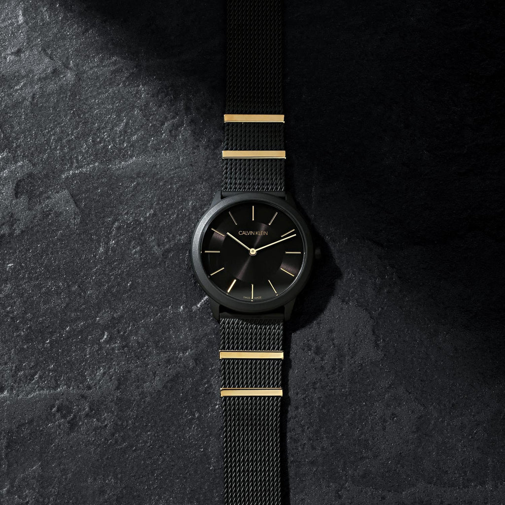 Calvin Klein Minimal Black Dial Black Steel Strap Watch For Men - K3M524Z1