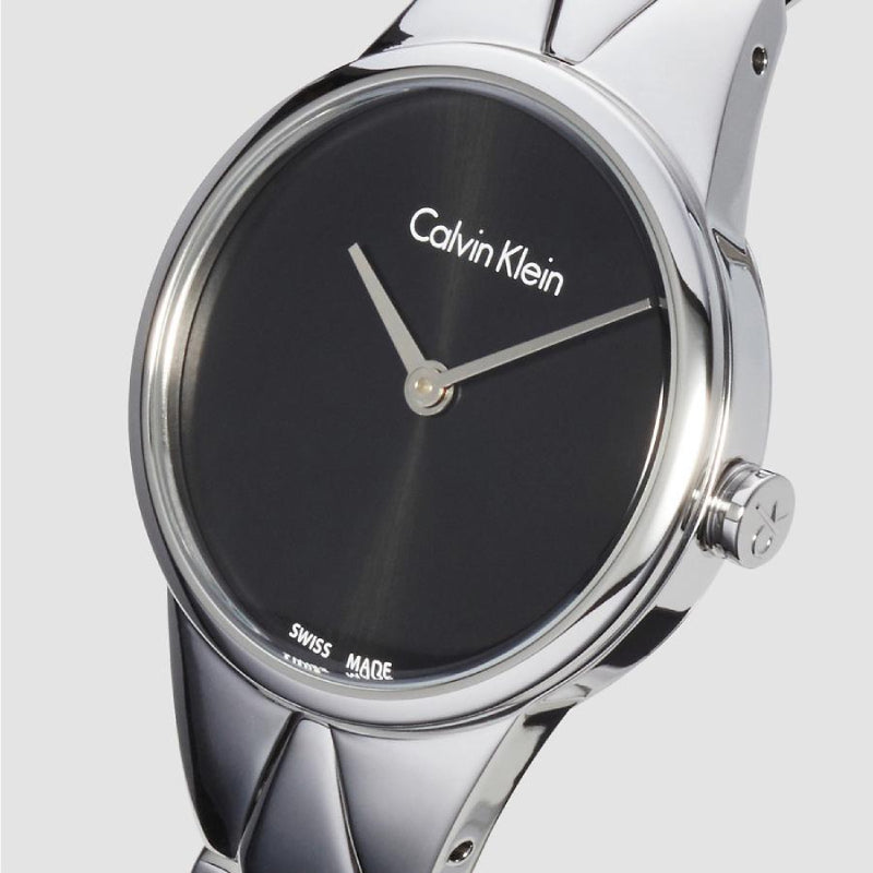 Calvin Klein Snake Black Dial Silver Steel Strap Watch For Women - K6E23141