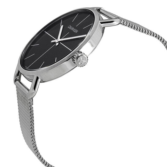 Calvin Klein Even Black Dial Silver Mesh Bracelet Watch for Women - K7B21121