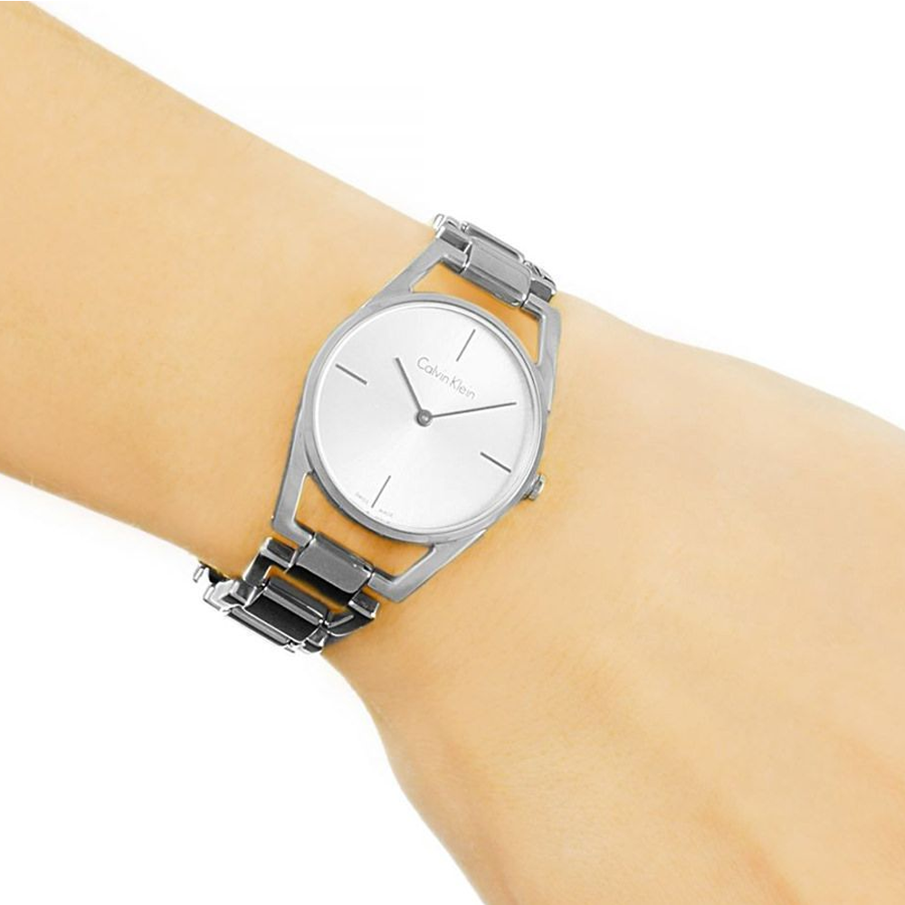 Calvin Klein Dainty Silver Dial Silver Steel Strap Watch for Women - K7L23146