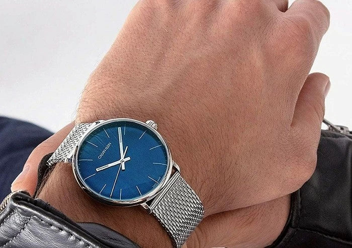 Calvin Klein High Noon Quartz Blue Dial Silver Mesh Bracelet Watch for Men - K8M2112N