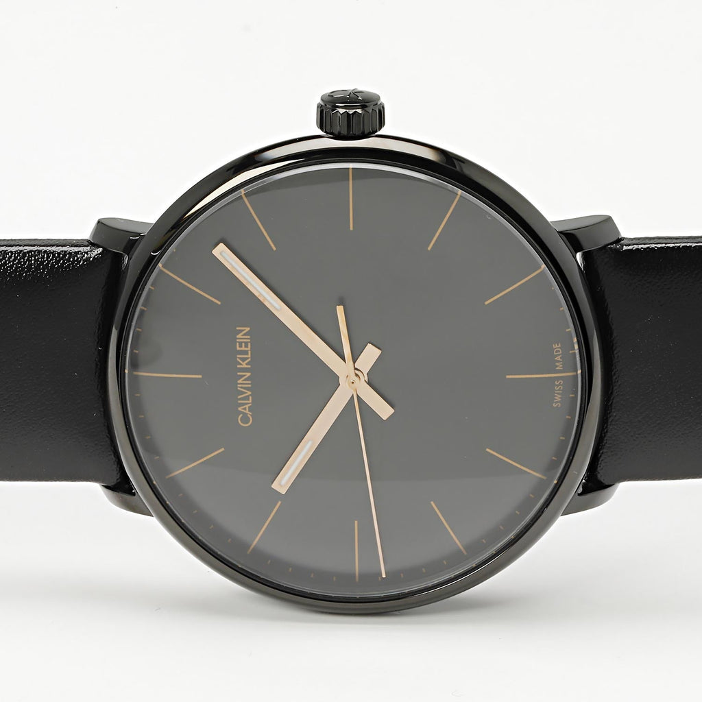 Calvin Klein High Noon Quartz Black Dial Black Leather Strap Watch for Men - K8M214CB