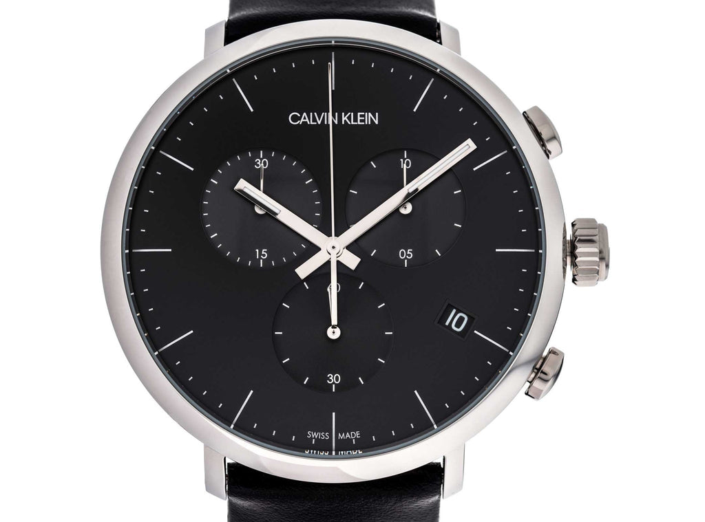 Calvin Klein High Noon Chronograph Black Dial Black Leather Strap Watch for Men - K8M271C1