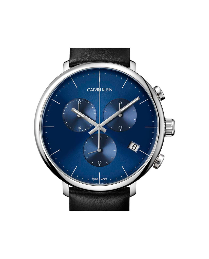 Calvin Klein High Noon Chronograph Blue Dial Black Leather Strap Watch for Men - K8M271CN