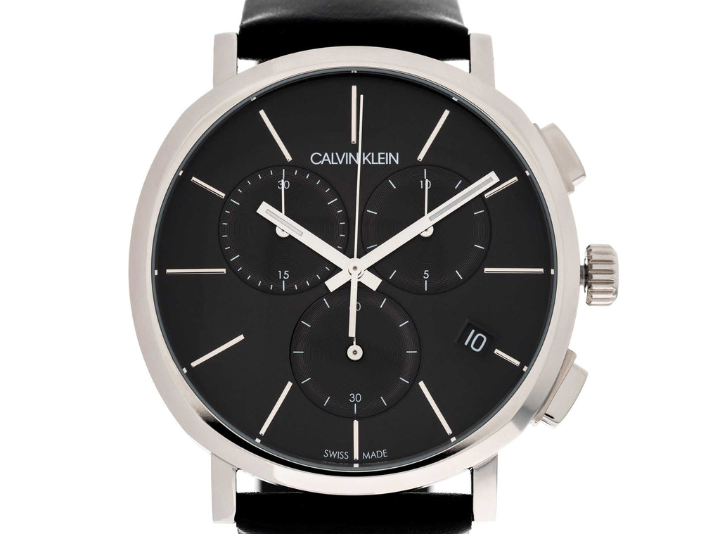 Calvin Klein Posh Black Dial Black Leather Strap Watch for Men - K8Q371C1