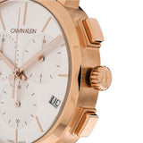 Calvin Klein Posh Chronograph White Dial Brown Leather Strap Watch for Men - K8Q376G6