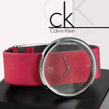 Calvin Klein Glam Transparent Dial Red Leather Strap Watch for Women - K9423144
