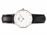 Daniel Wellington Classy Sheffield White Dial Black Leather Strap Watch For Women - DW00100068