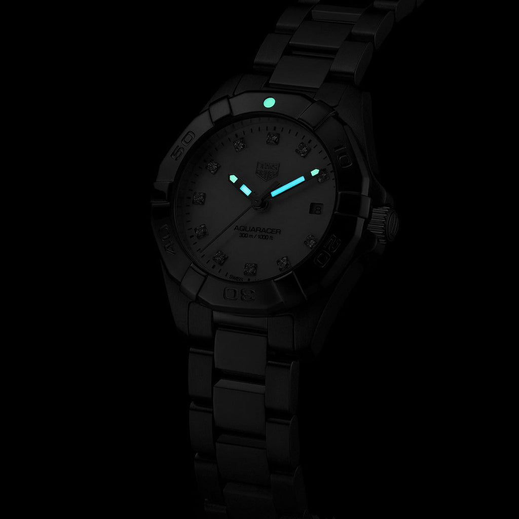 Tag Heuer Aquaracer Diamonds Mother of Pearl Dial Silver Steel Strap Watch for Women - WBD1414.BA0741