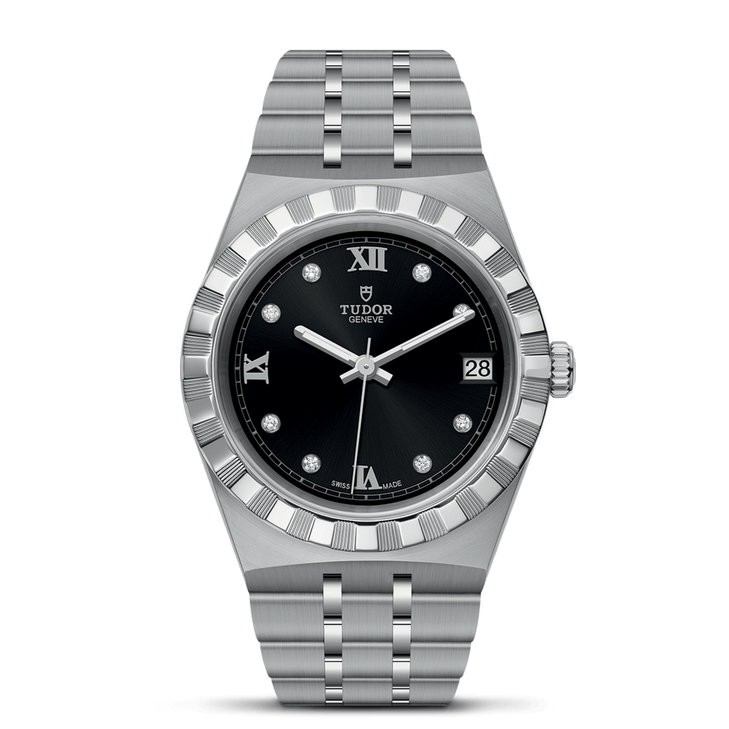 Tudor Royal Automatic Diamonds Black Dial Silver Steel Strap Watch for Men - M28600-0004