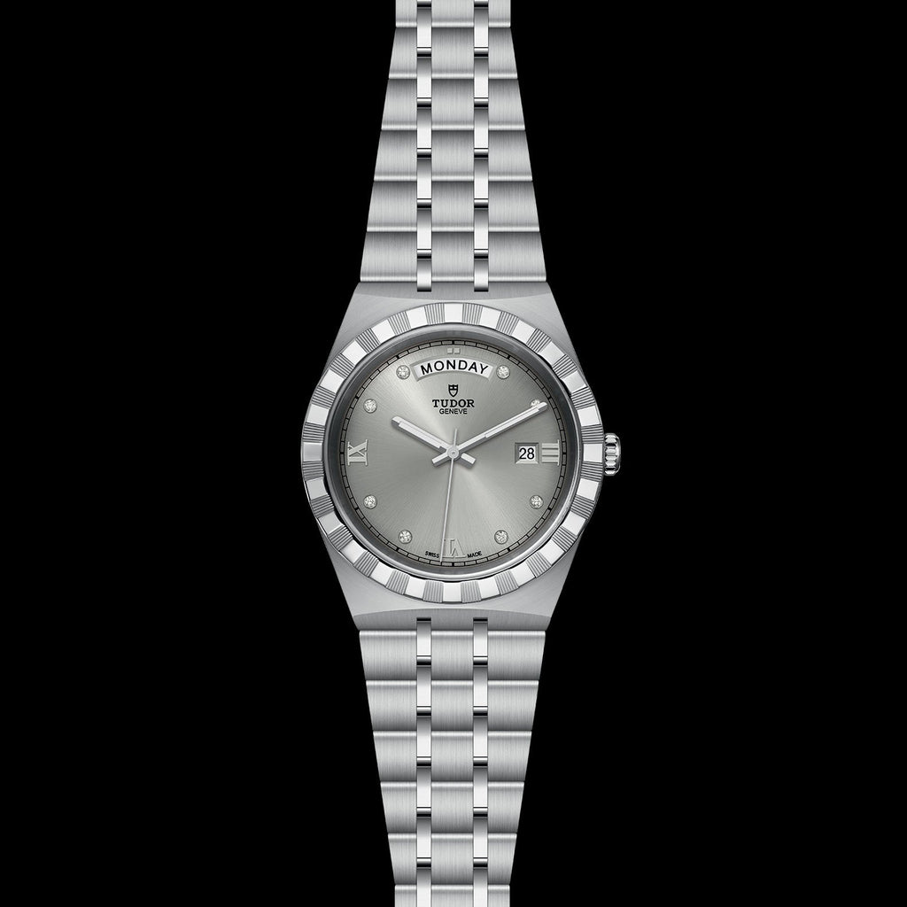 Tudor Royal Day Date Diamonds Automatic Silver Dial Silver Steel Strap Watch for Men - M28600-0002