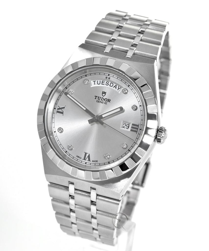 Tudor Royal Day Date Diamonds Automatic Silver Dial Silver Steel Strap Watch for Men - M28600-0002